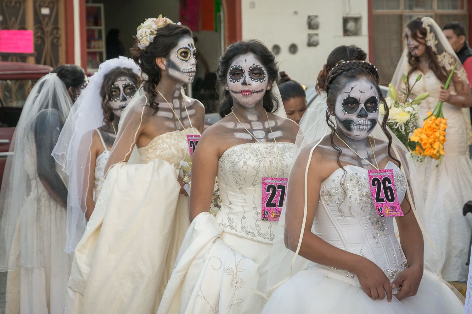 Contestants compete in the catrina bride contest in Ixtlahuacán.