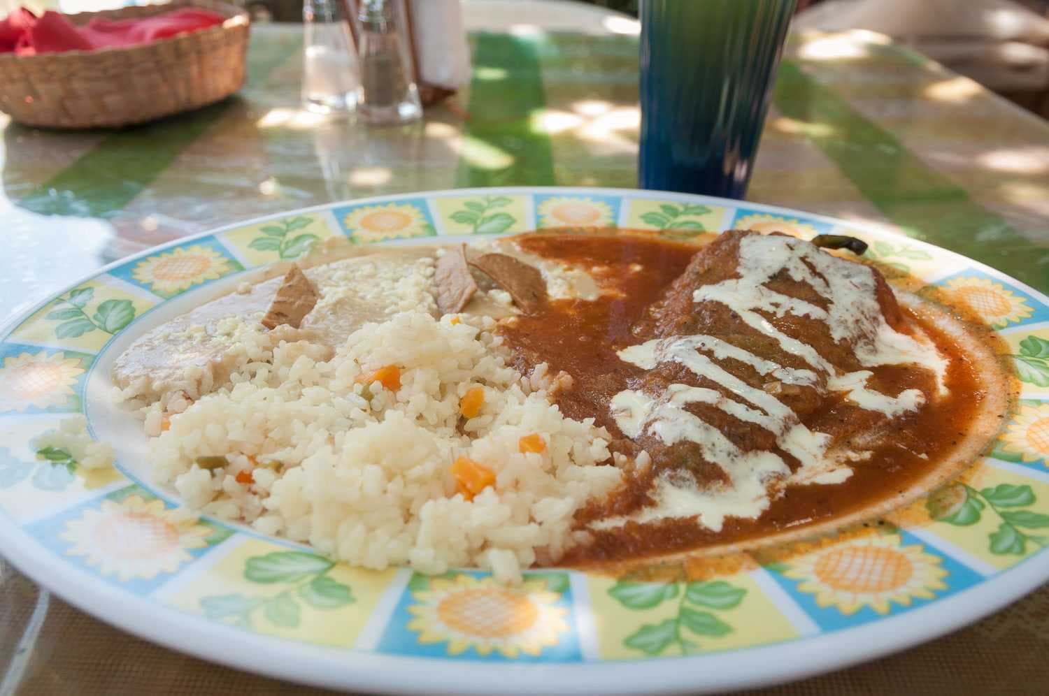 Chiles rellenos: breaded poblano chile peppers stuffed with cheese.