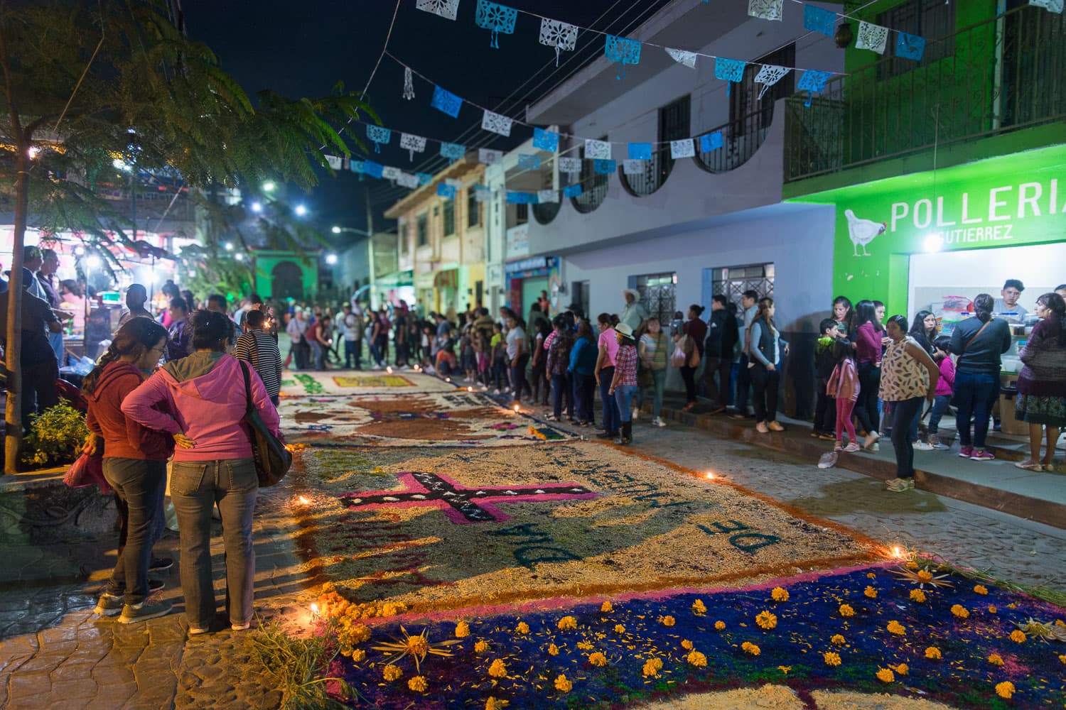 People visiting the Ajijic plaza on the Day of the Dead.