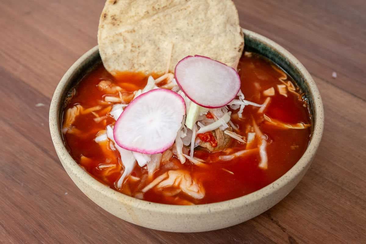 Pozole rojo served at Dharma.